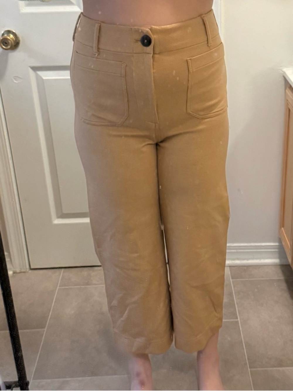 Maeve Wide-Leg High-Rise Pants in Camel Tan